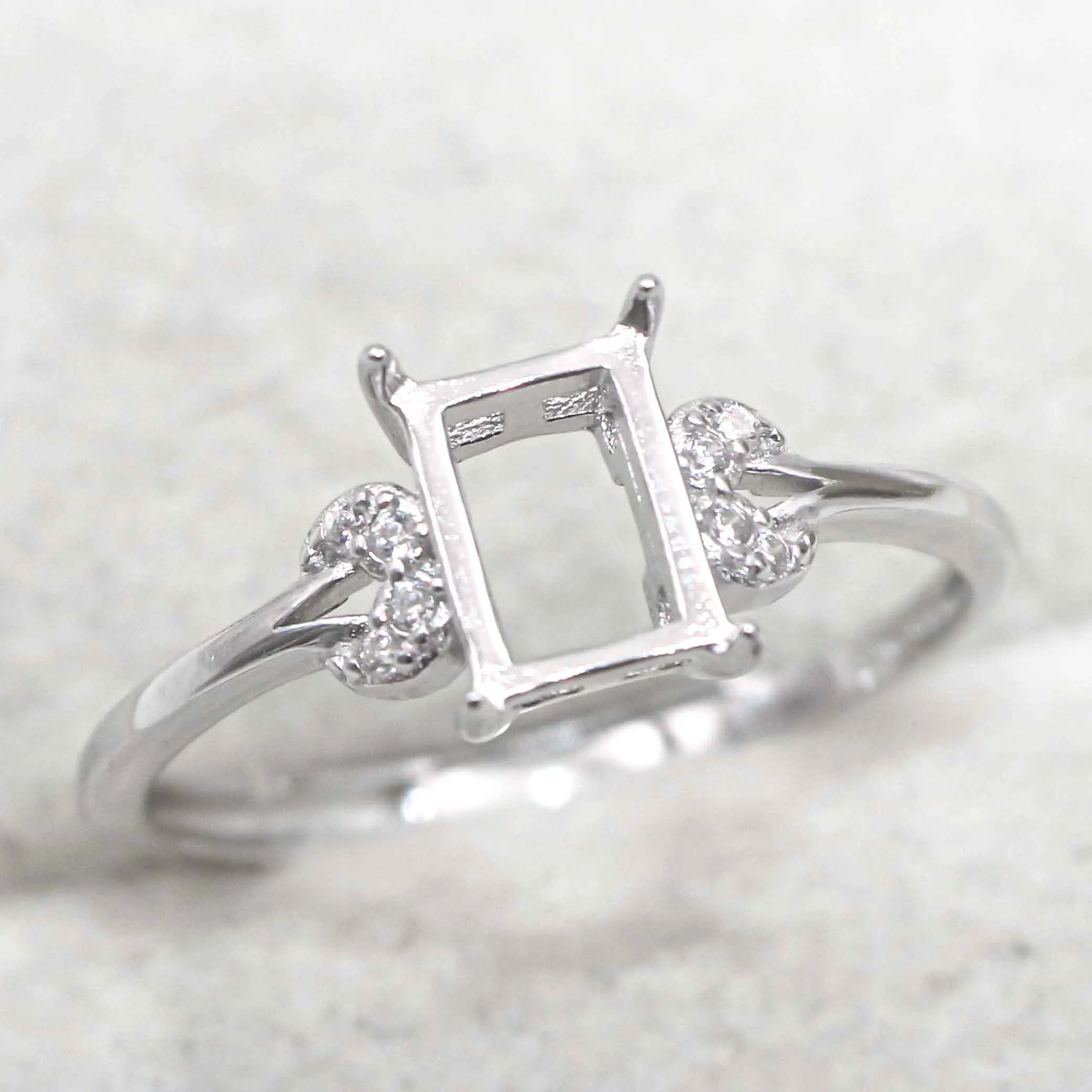 Sterling Silver 5*7mm Semi Mount Ring Square Shape Empty Frame Blank Claws Setting S925 Base Without Center Stone for Inlay DIY