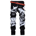 Hotsale Custom logo Trendy New High-end Printed Slim-fit Pencil Pants High Street Mid Rise Washed Chinese Pattern Casual Denim