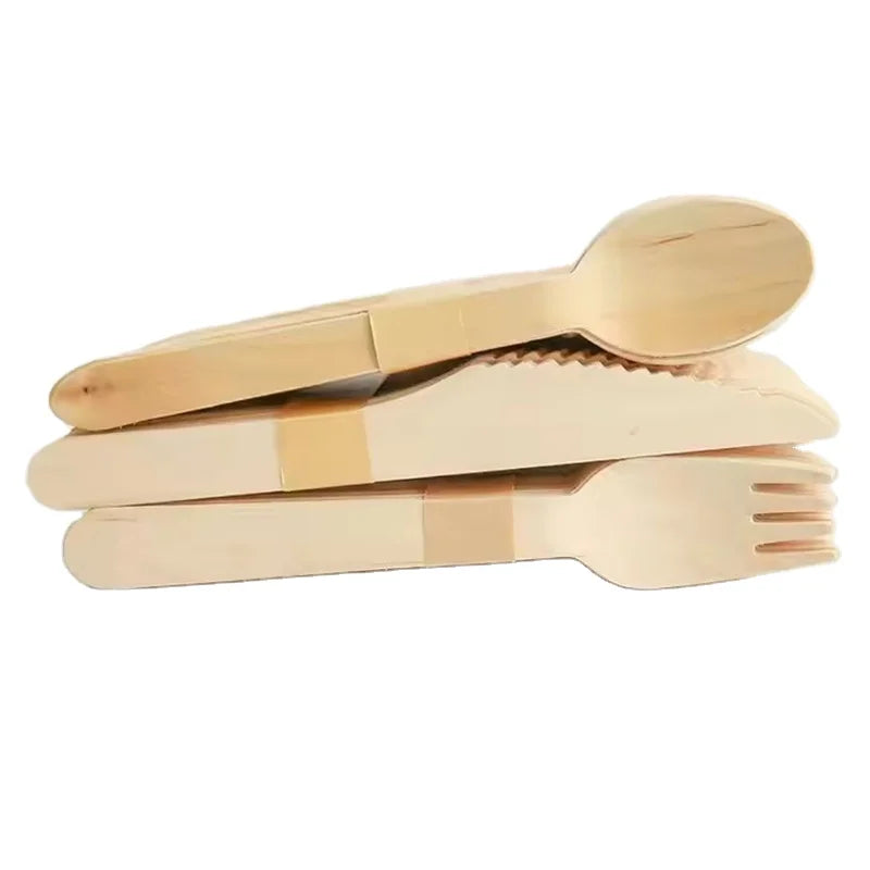New Style Birch Wood Biodegradable Bulk Wooden Knife Fork Spoon Cutlery for Modern