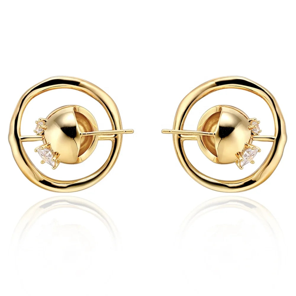 Custom-Made New Design Brass Earrings with 18K Gold Plating 3D Earth Star-Shaped Zirconia Women's Jewelry