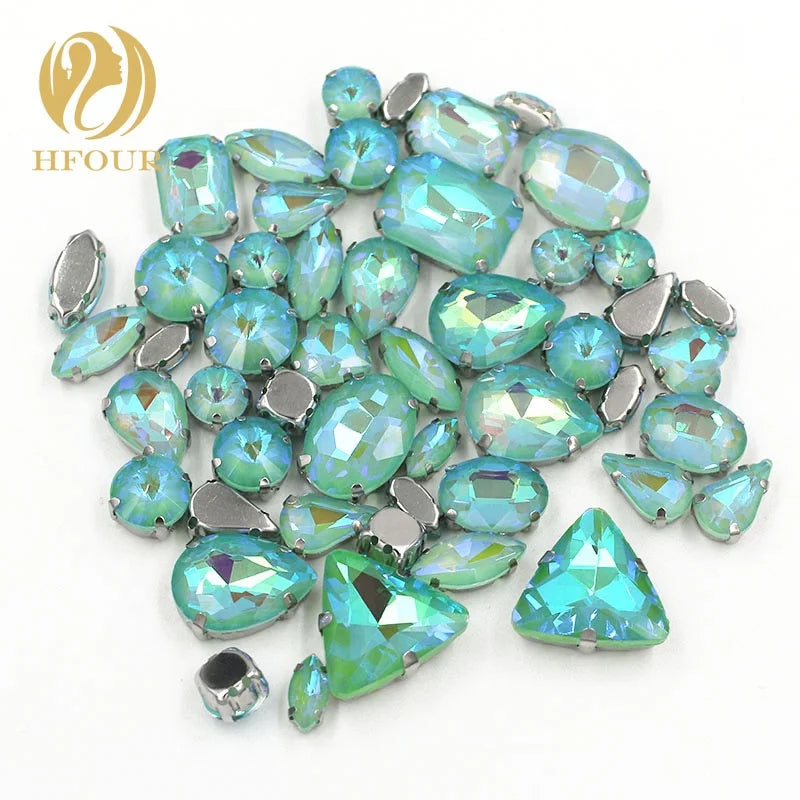Wholesale Mixed Shape Green AB Mocha Candy Color Sewn Rhinestones for Clothing