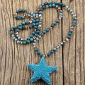 Fashion Beautiful Women Jewelry 6mm Natural Stone Crystal Glass Necklace Rhinestone Clay Star Pendant Necklace