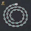 NUOAY New Style Bling Baguette Diamond Link Chain Silver Plated Brass Micro Pave Emerald Zircon Chain Necklace for Women Jewelry