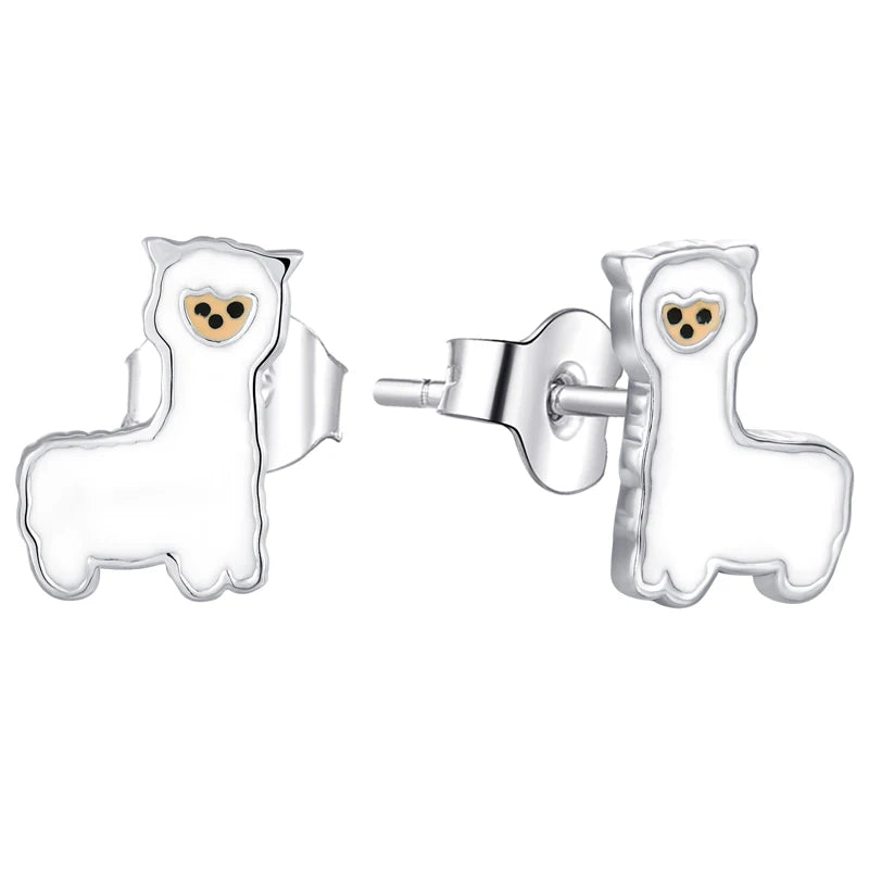YILUN 925 Sterling Silver Alpaca Jewelry Rhodium Plated Studs Llama Earrings Cute Animal Design Customizable for Children