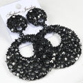 Luxury Fashion Temperament Female Full Diamond Black Long European Earrings Retro Round Geometric Black Rhinestone Big Earrings