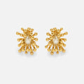 Delicate Bling Cubic Zirconia Stainless Steel Flower Plant Stud Earrings Gold Color Temperament Metal Jewelry Women