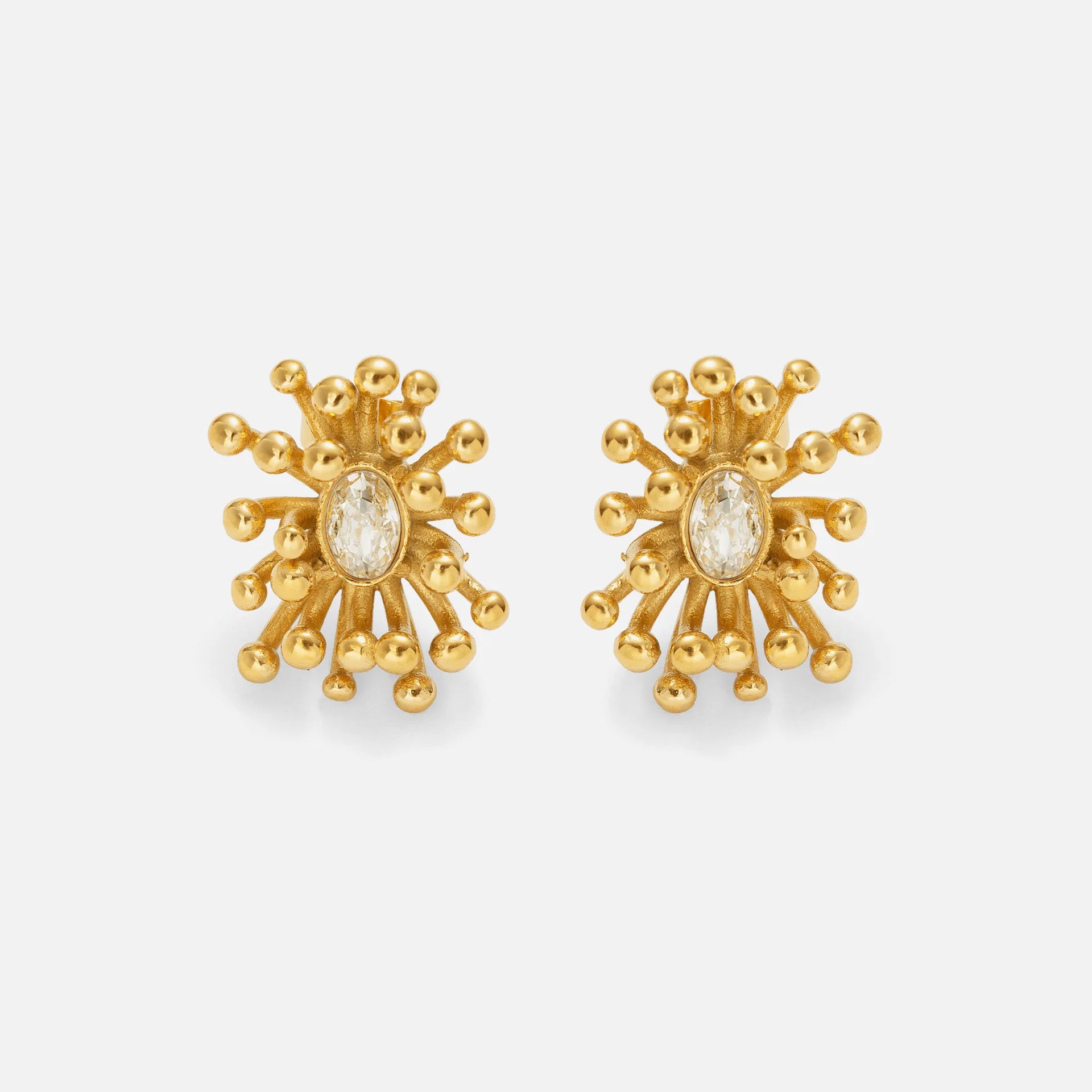 Delicate Bling Cubic Zirconia Stainless Steel Flower Plant Stud Earrings Gold Color Temperament Metal Jewelry Women
