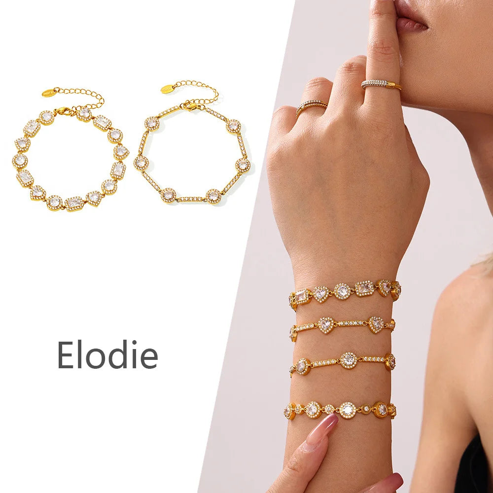 18K Gold Plated Stainless Steel Bracelet for Women with Geometric Zircon Trendy Style for Anniversary
