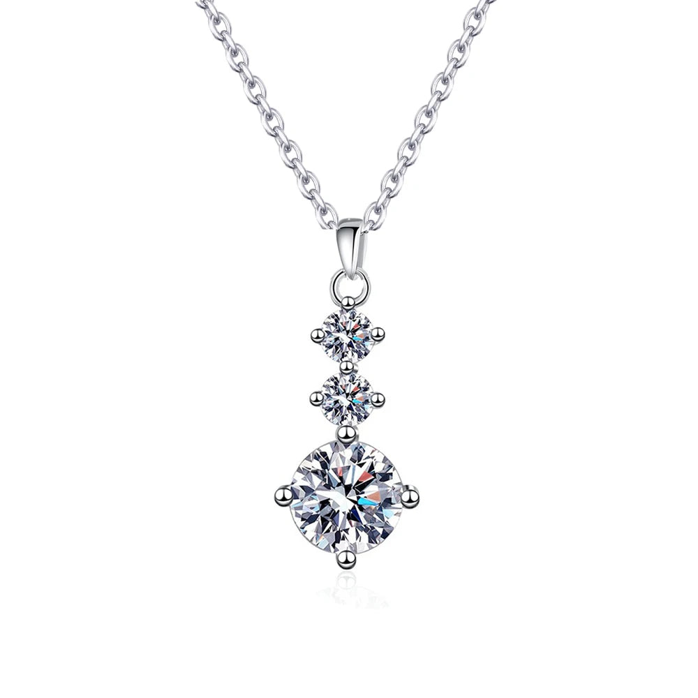 Real S925 Sterling Silver Cubic Zirconia Chain Link Pendant Necklace for Women