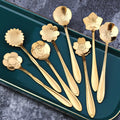 QIAN HU Gold Tiny Coffee Tea Spoon Set 6-Piece Stainless Steel Multifunction Vintage with Swan Stand Gift Set