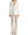 Fashion Elegant White Womens Pant Suit Two Pieces Set for Office Plus Size Beaded Pants Suits Ladies Wear for Party