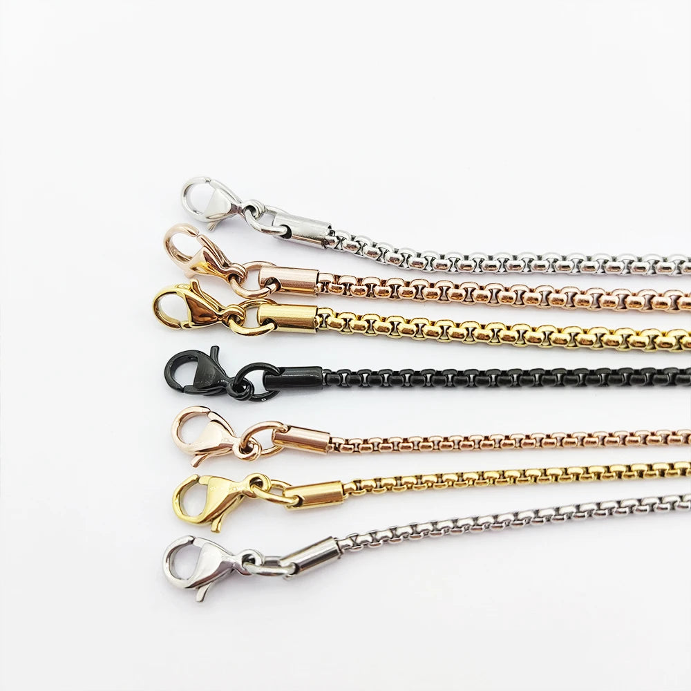 Silver Box Chain Necklace Joias Em Ouro 18k Non Tarnish Jewelry Stainless Steel Gold Plated Jewelry for Korean Accessories