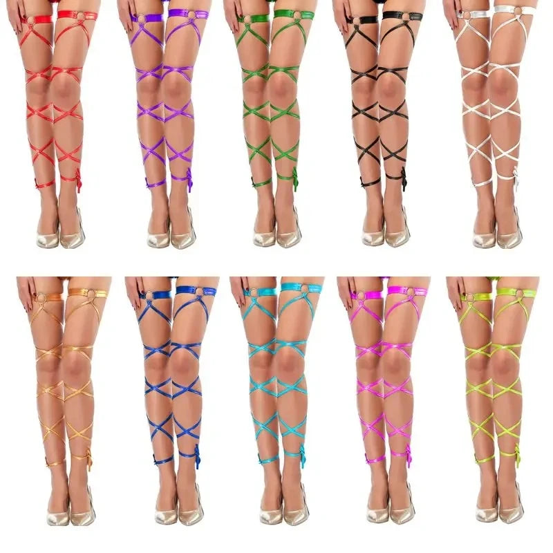 King Mcgreen Star 1 Pair Leg Wraps Goth Punk Harness Bandage Thigh High Stockings Women Sexy Cross Straps Pole Dance Night Club