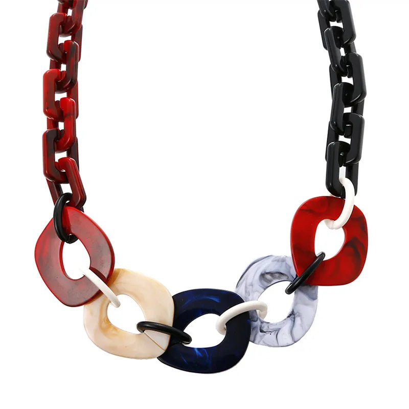 Fashion Popular Bohemia Necklace Vintage Style Colorful Simple Ox Horn Plate Long Link Chain Chunky Acrylic Choker Necklace