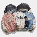 2021 New Unisex Casual Baseball Varsity Jackets Customizable XL Size Collar Reversible Fabric Vintage Custom Blank Pink