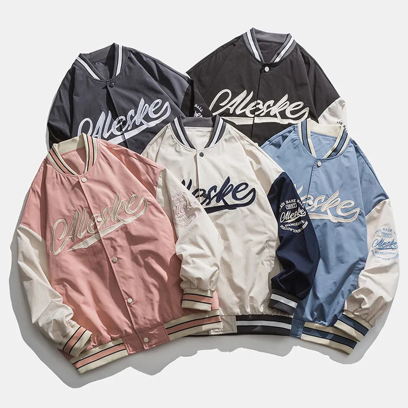 2021 New Unisex Casual Baseball Varsity Jackets Customizable XL Size Collar Reversible Fabric Vintage Custom Blank Pink