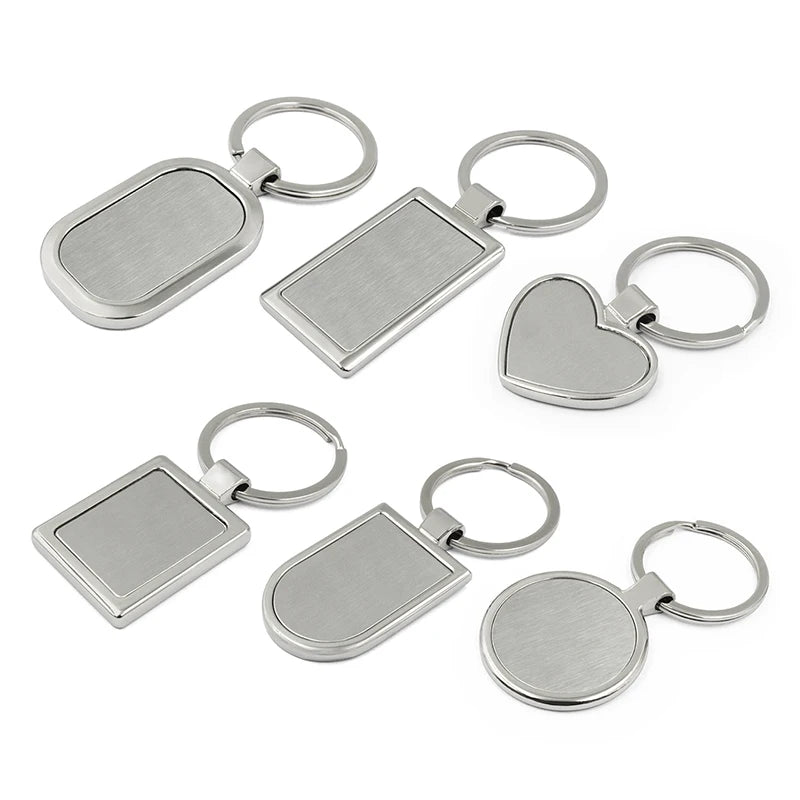 Personalized Custom Logo Luxury Rectangle Metal Keychain Enamel Vintage Style Heart Circle Tag Bulk Logo Key Ring Blank Keychain