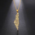 Myshape Stainless Steel Necklace for Women Men Palestine Israel Map Islamic Script Hollow Pendant Necklace Engagement Jewelry