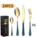 High Quality Bulk Bestek Hotel Home 24pcs Knife Spoon Fork Set Wedding Silver Black Flatware Stainless Steel Cutlery Set