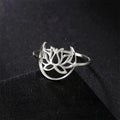 Lotus Crescent Ring Women Stainless Steel Yoga Flower Amulet Finger Rings Bohemian Jewelry Birthday Gift Wholesale New in