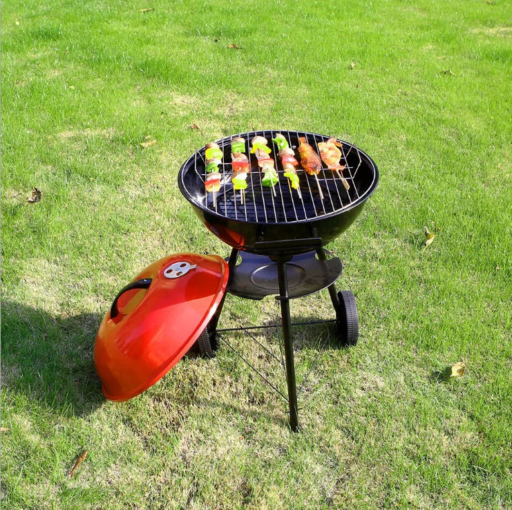 Portable Folding Charcoal Grill Outdoor BBQ Kettle for Camping Round Heat Controlled Smoker for Picnic Patio Backyard