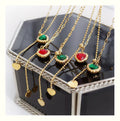 French 18K Gold Plated Bead Chain Heart Tassel Jewelry Stainless Steel Crystal Red Green Heart Pendant Necklace Tassel Length