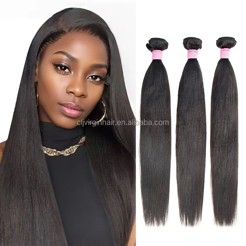Virgin Hair of  Light Yaki Straight Bundle Natural Black Color 100g With Double Weft for Medium High Market