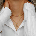 Vintage Style 18K Gold Plated Double Layer Herringbone Chain Necklace Freshwater Pearl Initial Letter Pendant Necklace