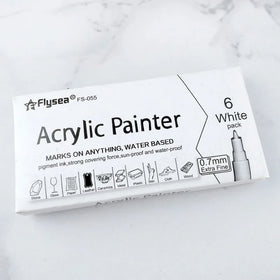 Flysea 6-Pack White Acrylic Paint Pen Permanent Ink Markers for Rock Stone Glass Wood Paper Canvas Easter Egg Painting