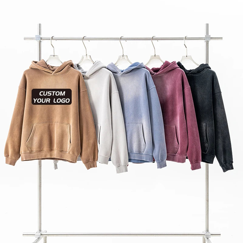 Wholesale Vintage 332 Grams Heavy Weight Oversized Sun Faded Hoodie Wash Distressed Fleece Hoodie Sweatshirt