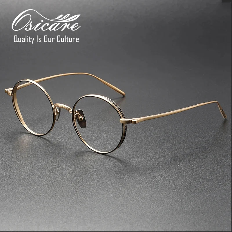 Wholesale Brand Retro Eyewear Manufacture Carving Engraving Optical Lens Eye Glasses Vintage Men Round Titanium Eyeglasses Frame
