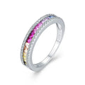 925 Sterling Silver Rings Rainbow Multi Color Cubic Zirconia Stone Eternity Ring for Women