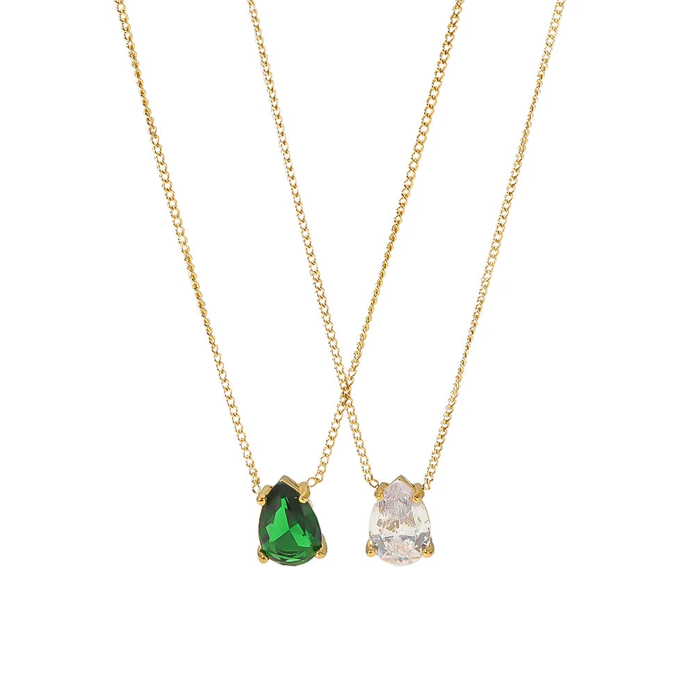 Best Selling Stainless Steel 18K Gold Plated Dainty Cubic Zircon Teardrop Diamond Pendant Link Chain Necklace