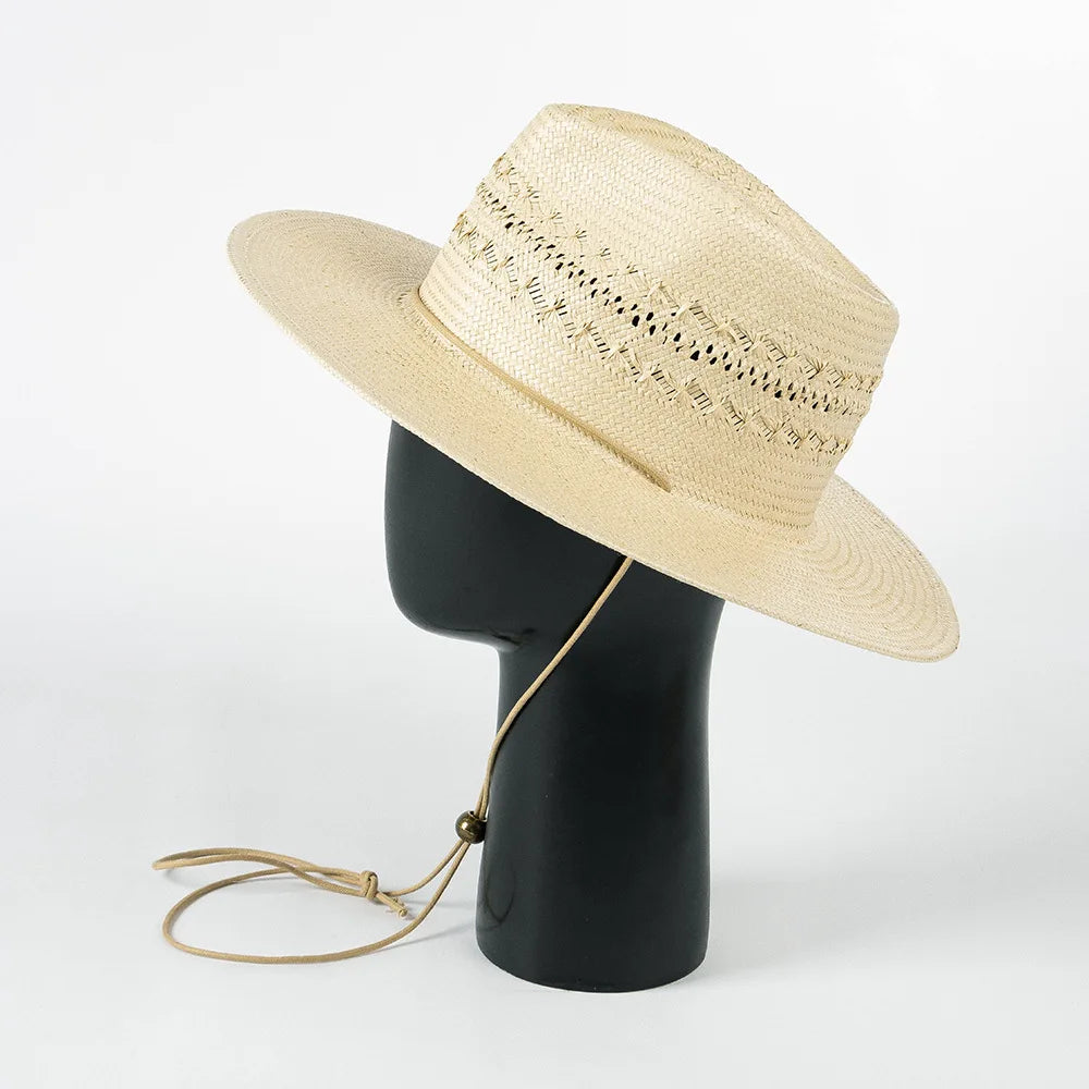 Spring Summer Sombreros Playeros Fashion Ladies Hollow Out Pattern Beach Straw Fedora Hat Wide Brim Panama Outdoor Sun Straw Hat
