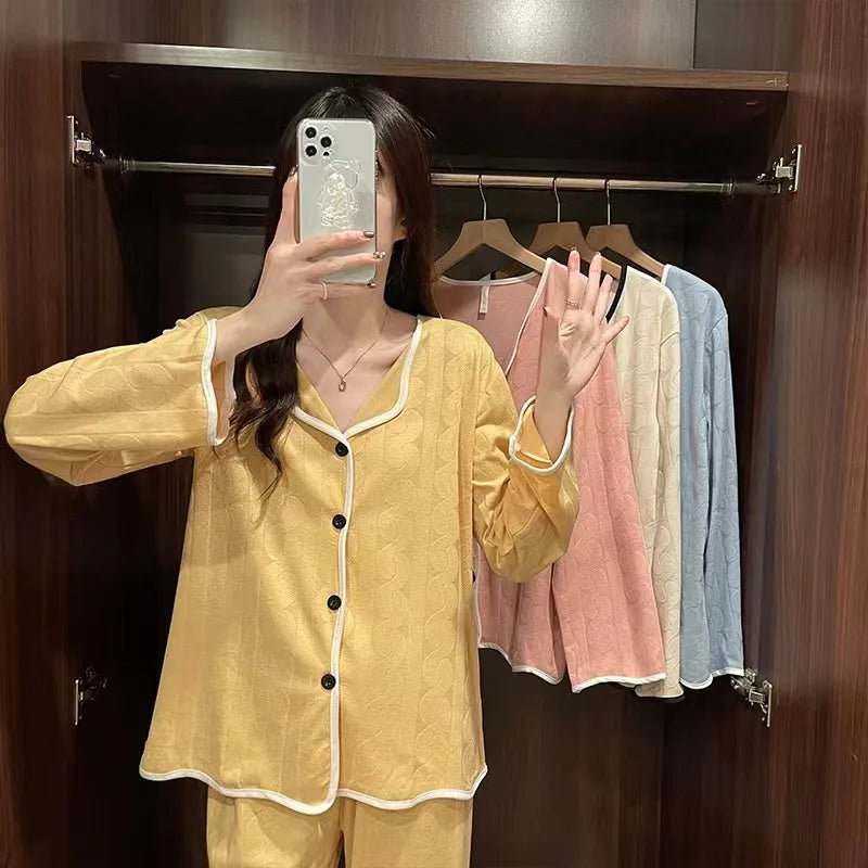 Special Design Two -piece Women's Sleepwear Milk Cotton Long Sleeve Pajamas Sets
