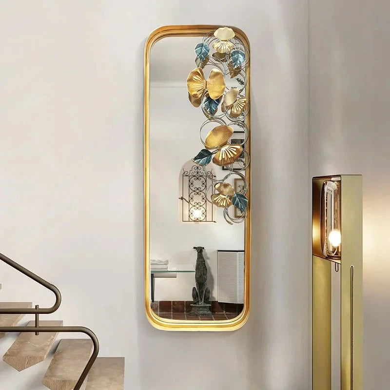 32*82cm French Light Luxury Living Room Background Wall Creative Petal Wall Metal Decoration Mirror Porch Bedroom Pendant