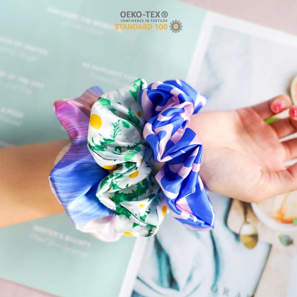 Wholesale Custom Large Silk Scrunchy Hair Ties Customized Size Silk Hair Tie 16/19/22/25/30 Momme Silk Hair Scrunchies