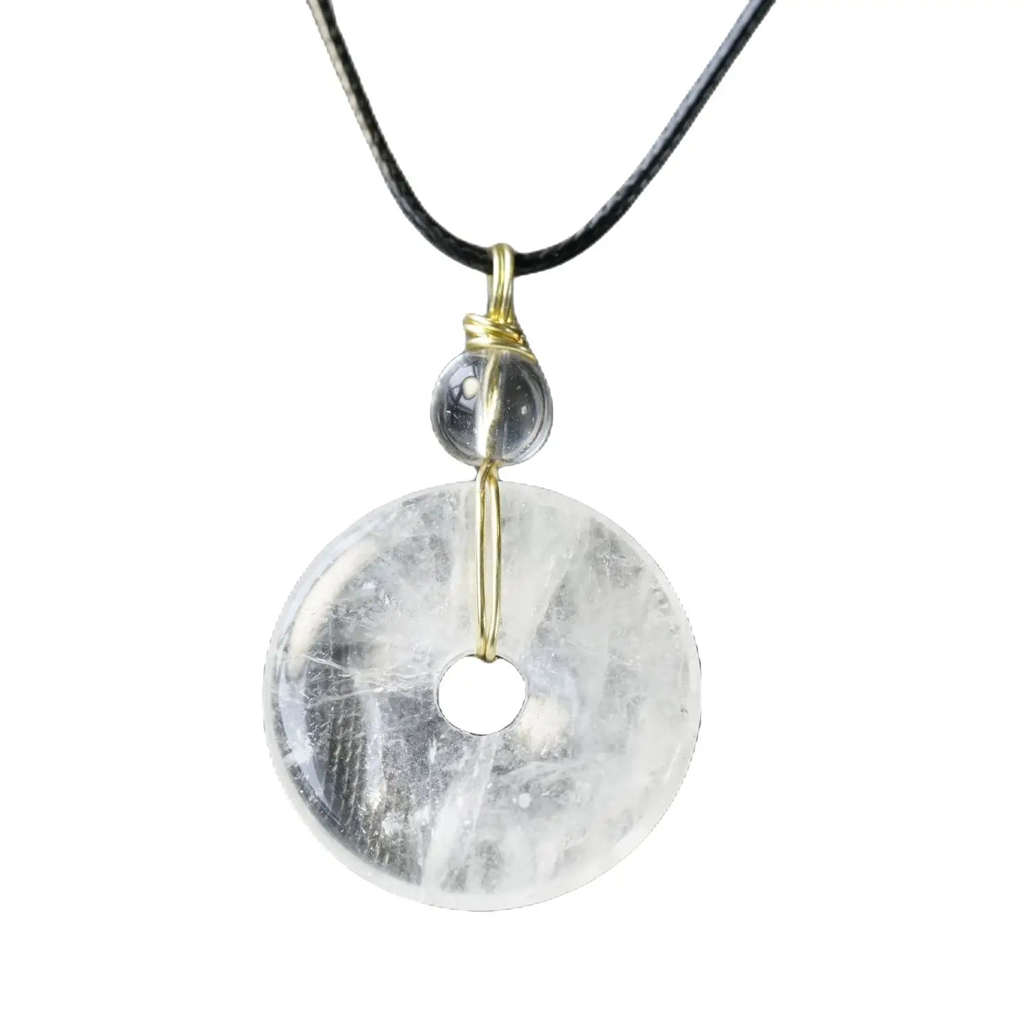 30mm Circular Ring Pendant Necklace Various Healing Natural Crystals Gemstone Charm Pendant Necklace with Black Rope Chain