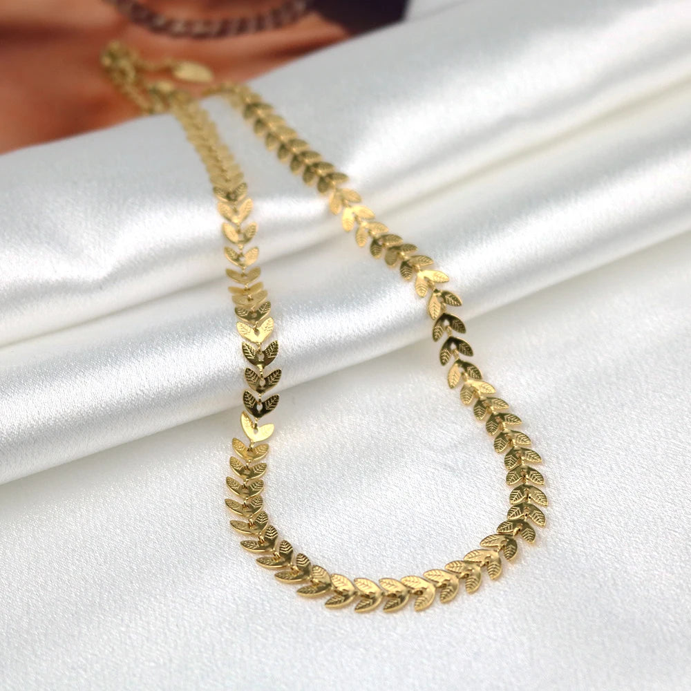 Fashion  Gold Choker Necklaces Waterproof Stainless Steel Fishbone Plane Chain Jewelry for Women