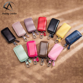 Andong Key Holder for Men Women Genuine Cow Leather Car Key Holders Pocket Wallet Card Wallets