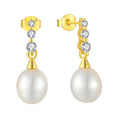 Trendy Gold Plated Egg Shape Hanging Earrings CZ Accents Fine Jewelry S925 Sterling Silver Pearls Earrings