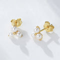 New Trendy Gold Plated Jewelry Sterling Silver Stud Bead Woman Elegant Pearl Earring