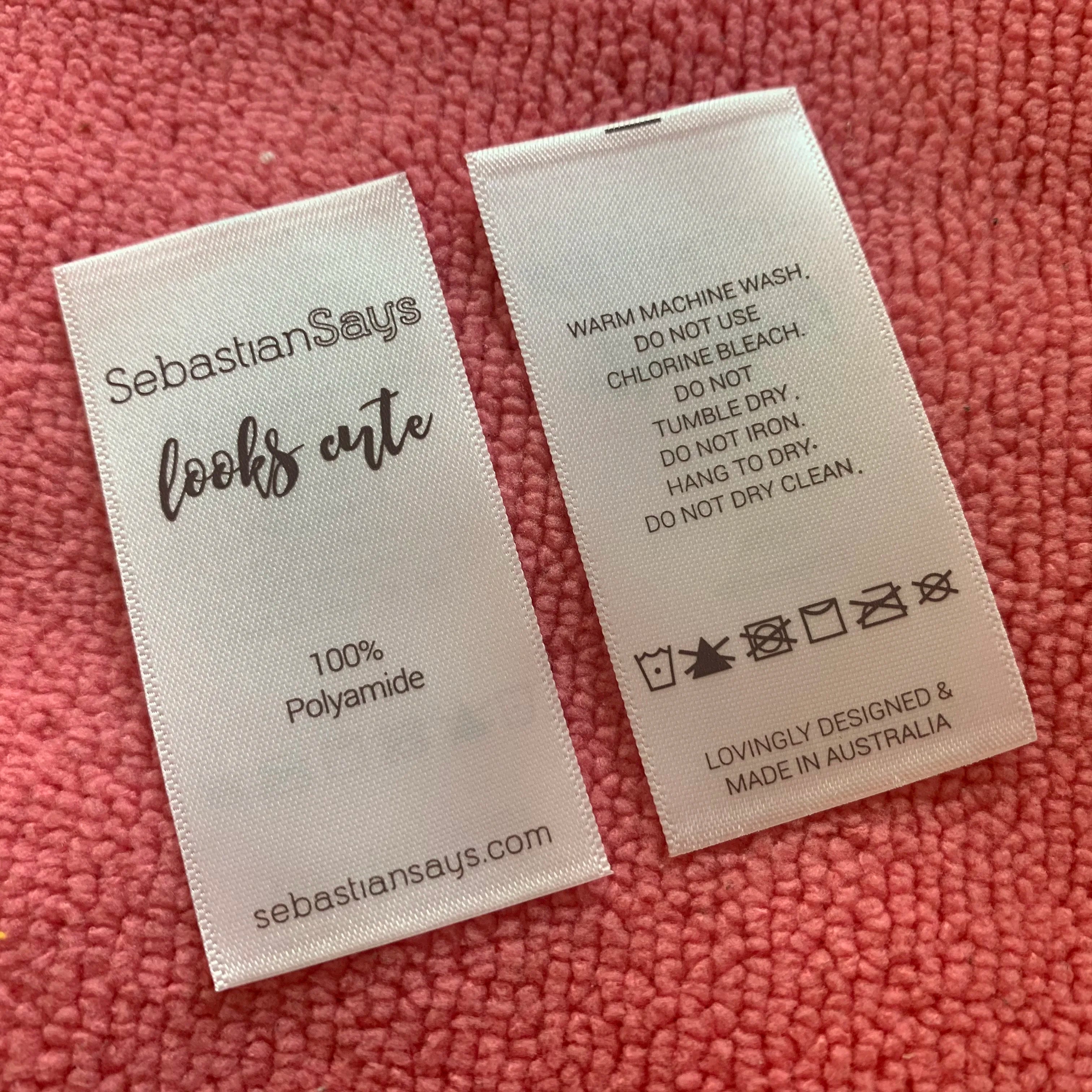 Printing Double Sides Woven Edge Fabric Labelprinting Front and Back logo Satin Label With Top Sewing