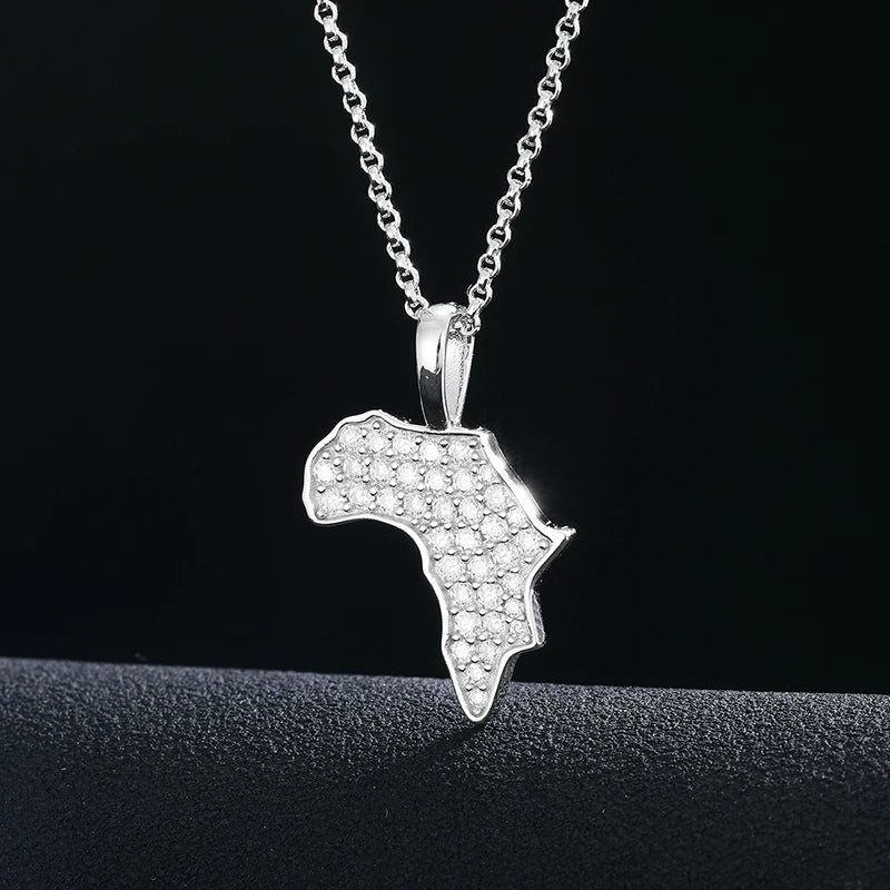 Popular Shining  Iced Out Jewelry 925 Sterling Silver Africa Map Jewelry VVS Moissanite Pendant