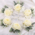 Ychon Popular Milk White Pocket Boutonniere Brooches Flower for Men Wedding Corsage Brooch Pins Match Bridesmaids Wrist Flower