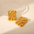 Trendy 18K Gold Plated Stainless Steel Earring Irregular Bump Bread Square Shape Chunky Earrings for Women