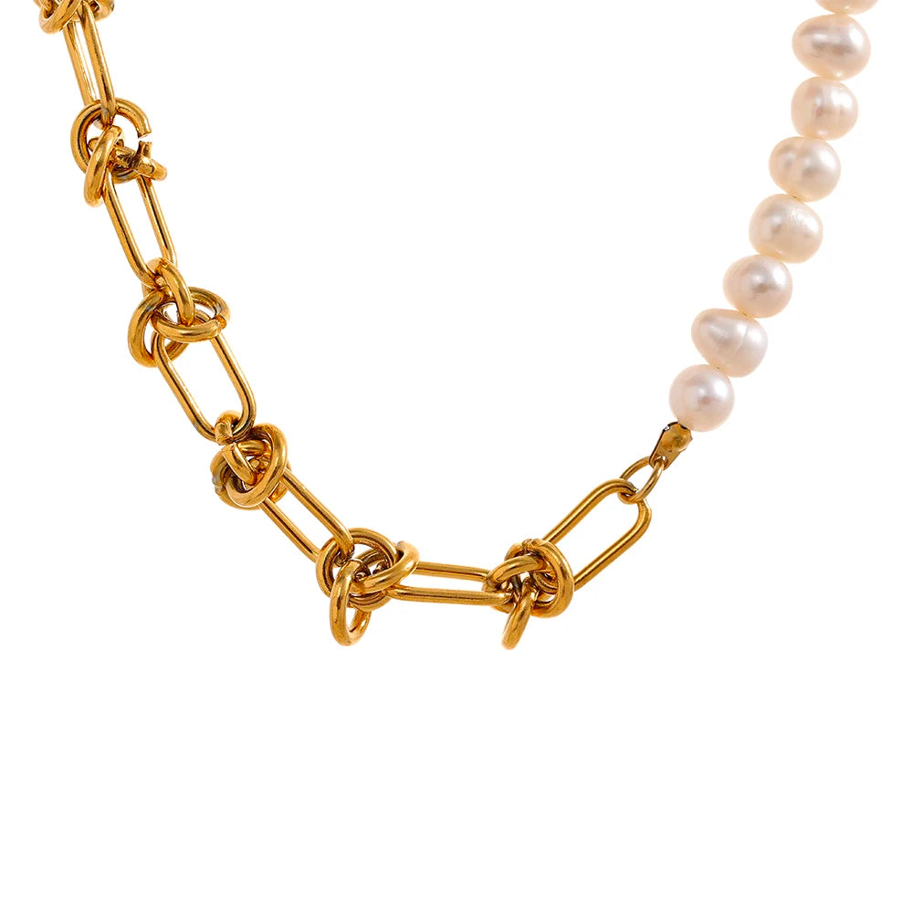 JINYOU 541 Elegant Natural Pearls Chain Necklace Bracelet Stainless Steel 18k Pvd Gold Plated Waterproof Charm Jewelry Set Women