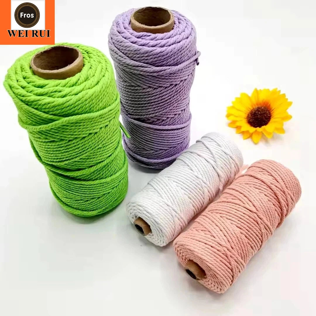 Twisted Type Braided Single Strand Cotton Rope Cord Braided 3mm
