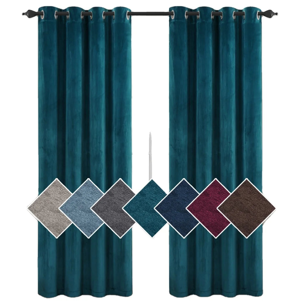 Wholesale Luxury European Style Window Curtain Velvet Curtains Soundproof Soft Fabric Valance Curtains High Shading Flame
