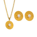 2023 New Luxury No Tarnish 18k Gold Plated Stainless Steel Baroque Pearl Necklace Earrings Jewelry Set Wholesale
